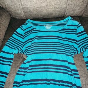 Faded Glory Teal and Navy Striped Blouse